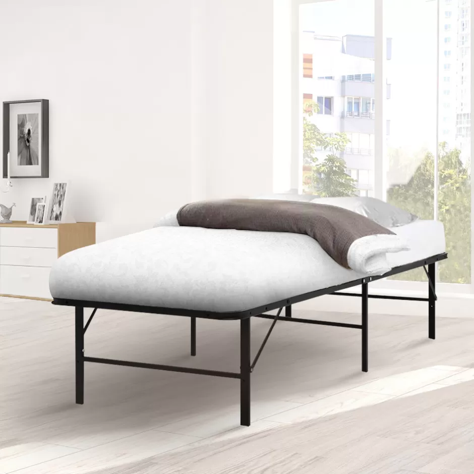 Cheap Baby Direct Artiss Folding Bed Frame Metal Bed Base King Single Size Portable Black