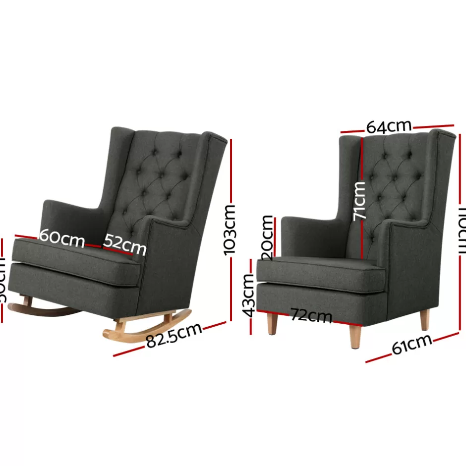 Online Baby Direct Artiss Rocking Armchair Feeding Chair Fabric Armchairs Lounge Recliner Charcoal