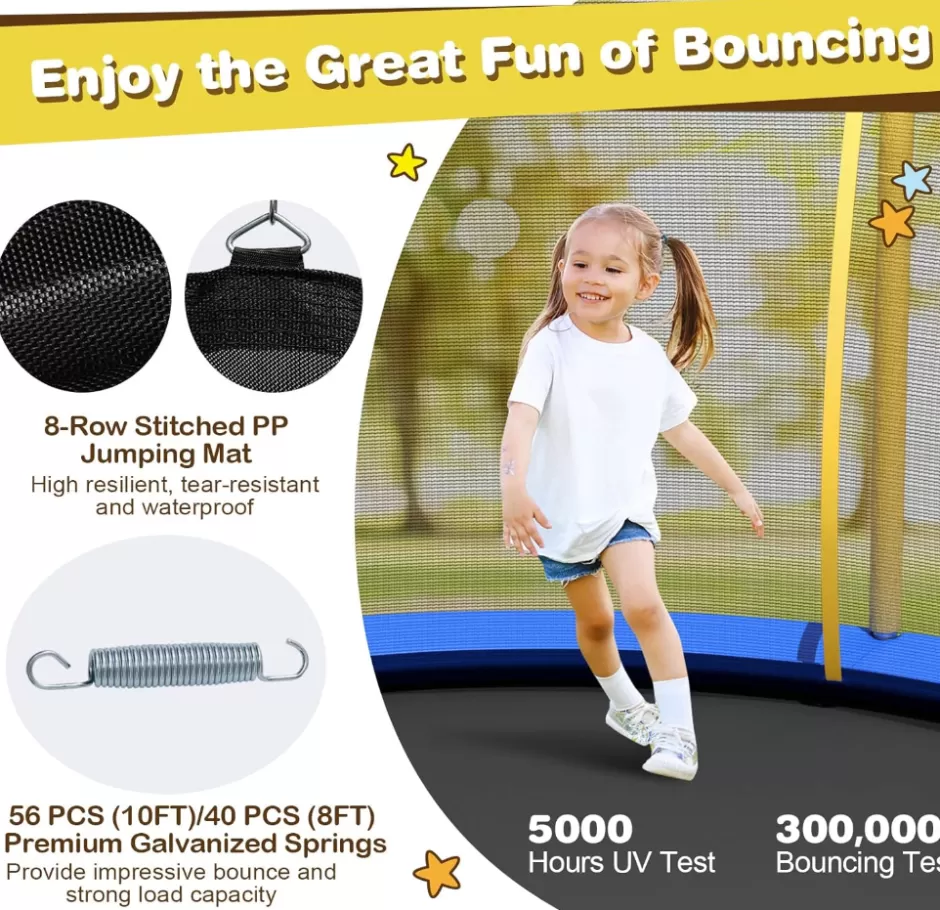 Hot Baby Direct 8FT/ 10FT Kids Trampoline, Outdoor Backyard Trampoline w/Unique Flower Shape