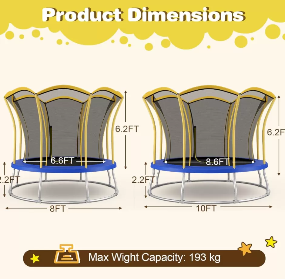 Hot Baby Direct 8FT/ 10FT Kids Trampoline, Outdoor Backyard Trampoline w/Unique Flower Shape