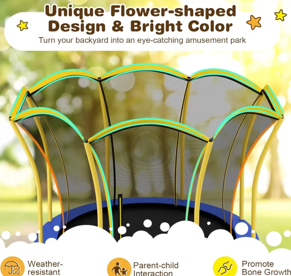 Hot Baby Direct 8FT/ 10FT Kids Trampoline, Outdoor Backyard Trampoline w/Unique Flower Shape