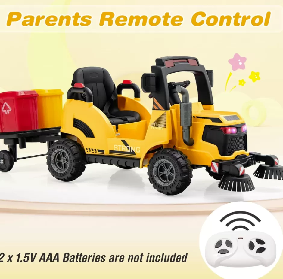 Best Baby Direct  Kids Electric Ride-On Car, 12V Street Sweeper Truck w/2 Rotating Brushes & 2 Removable Rubbish Bins