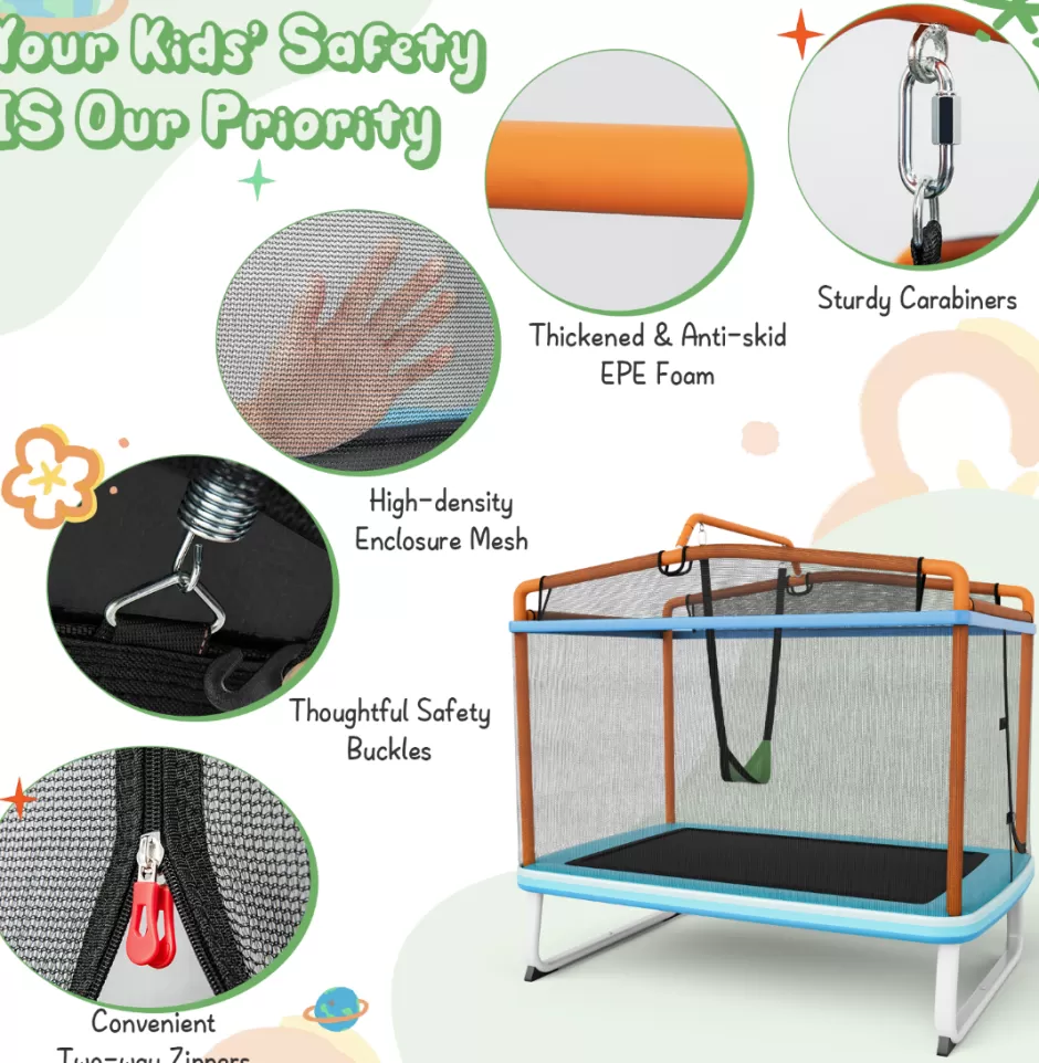 Online Baby Direct Rectangular 3-in-1 Trampoline Set with Swing and Horizontal Bar