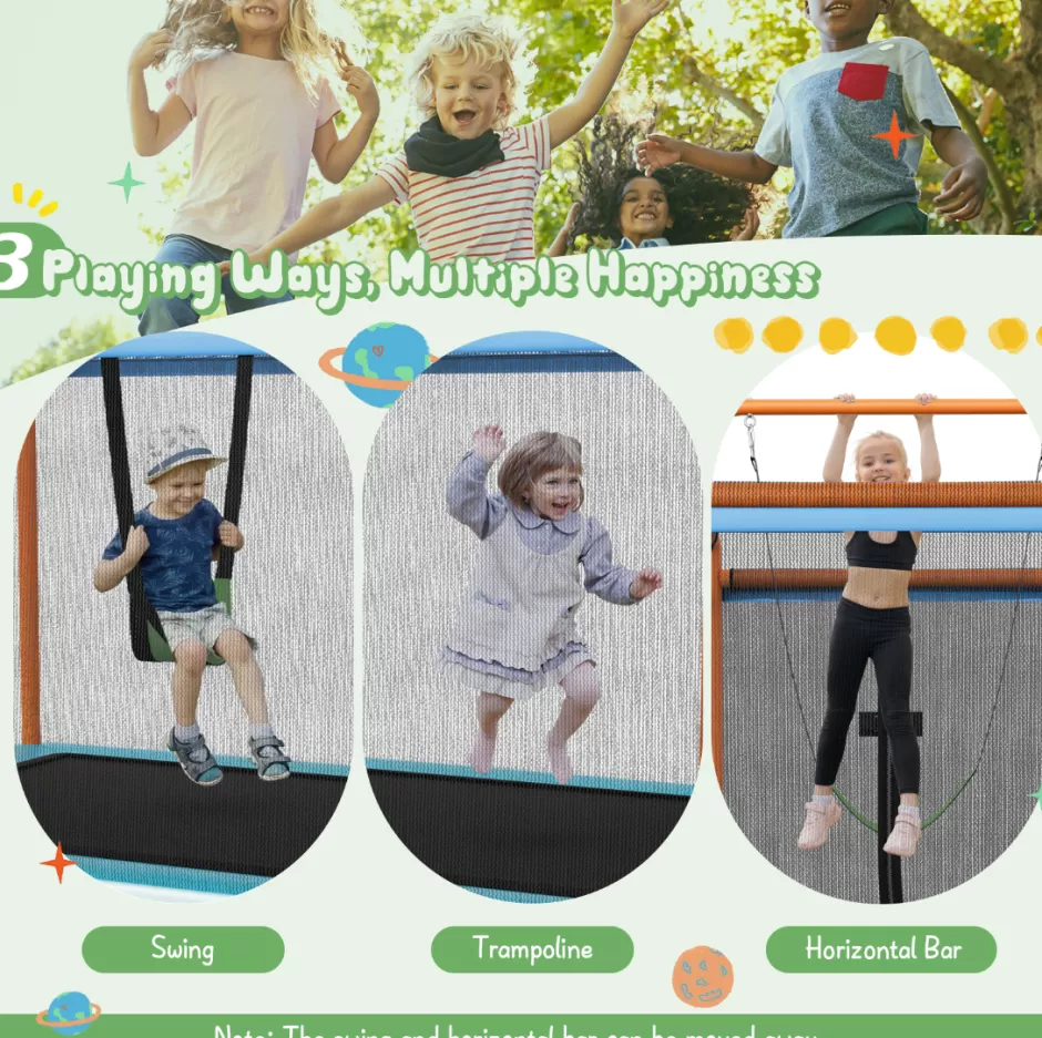 Online Baby Direct Rectangular 3-in-1 Trampoline Set with Swing and Horizontal Bar