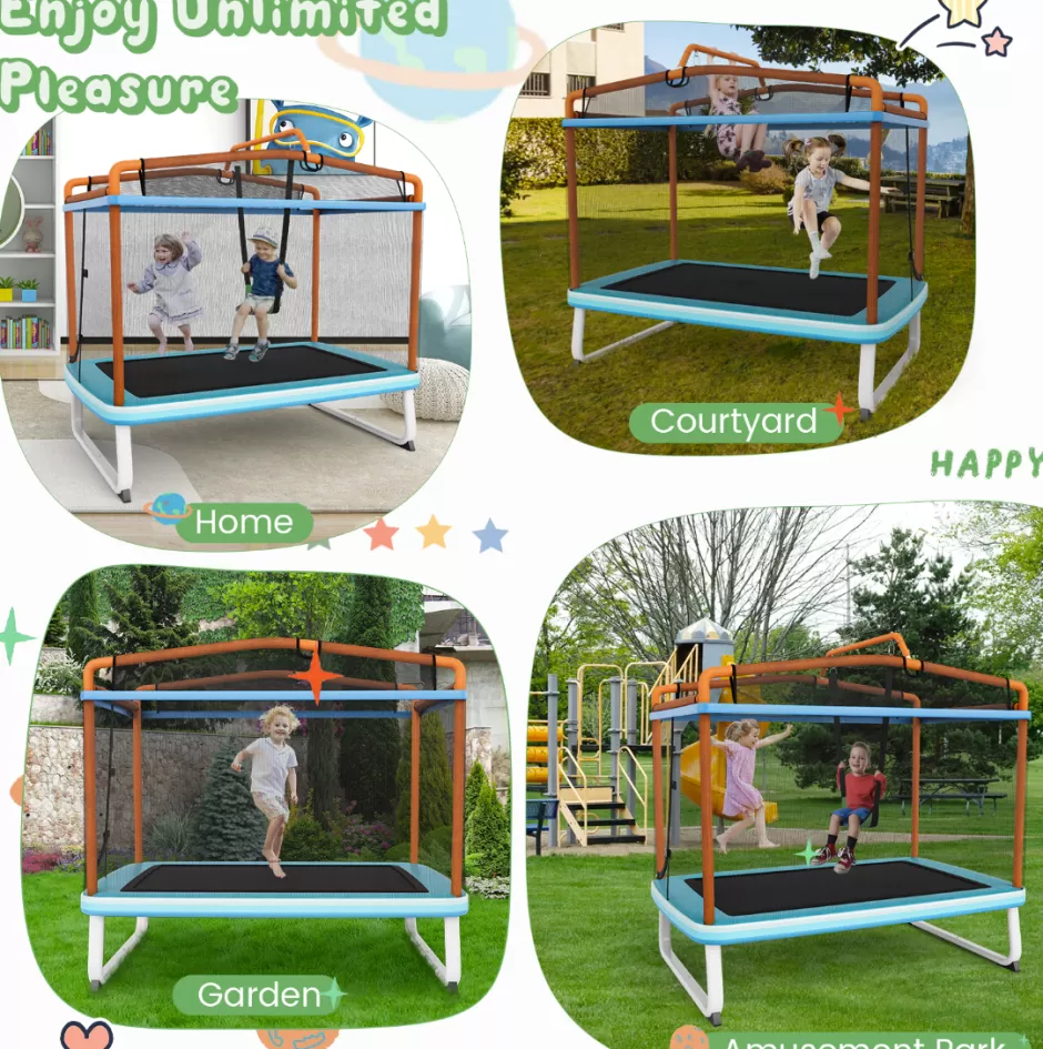 Online Baby Direct Rectangular 3-in-1 Trampoline Set with Swing and Horizontal Bar