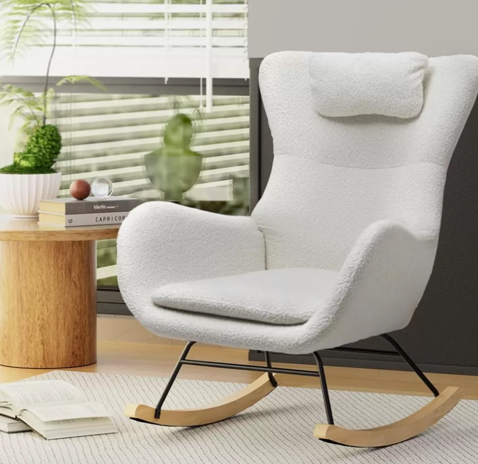 Shop Baby Direct Rocking Armchair Feeding Chair Boucle Fabric Armchairs Lounge Sofa White