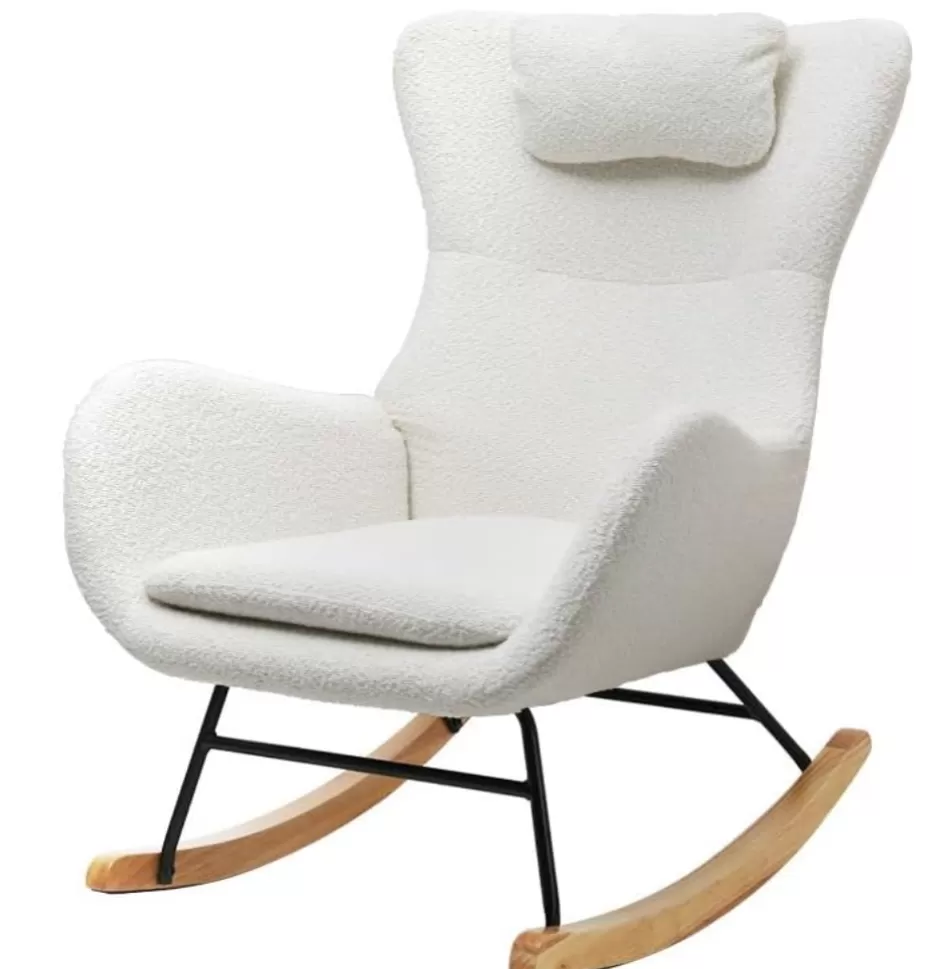 Shop Baby Direct Rocking Armchair Feeding Chair Boucle Fabric Armchairs Lounge Sofa White
