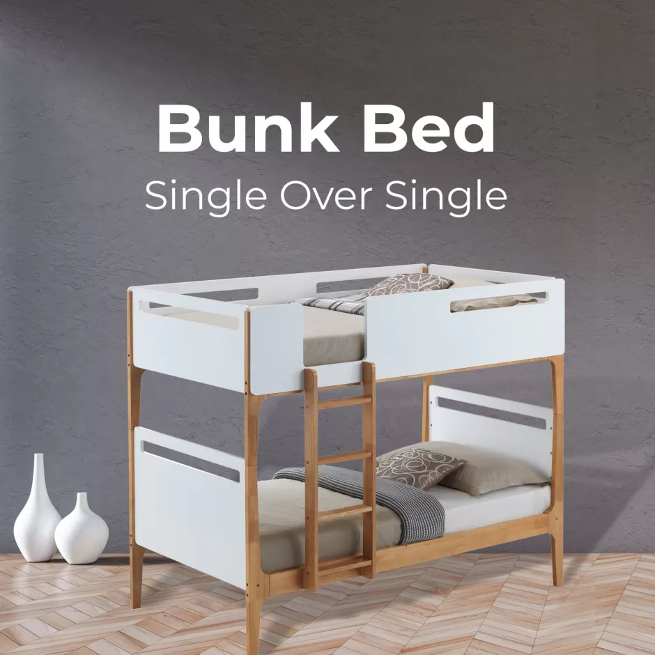 Cheap Baby Direct Baby Rose Single Bunk Bed Frame Solid Rubber Timber Wood Loft Furniture - White
