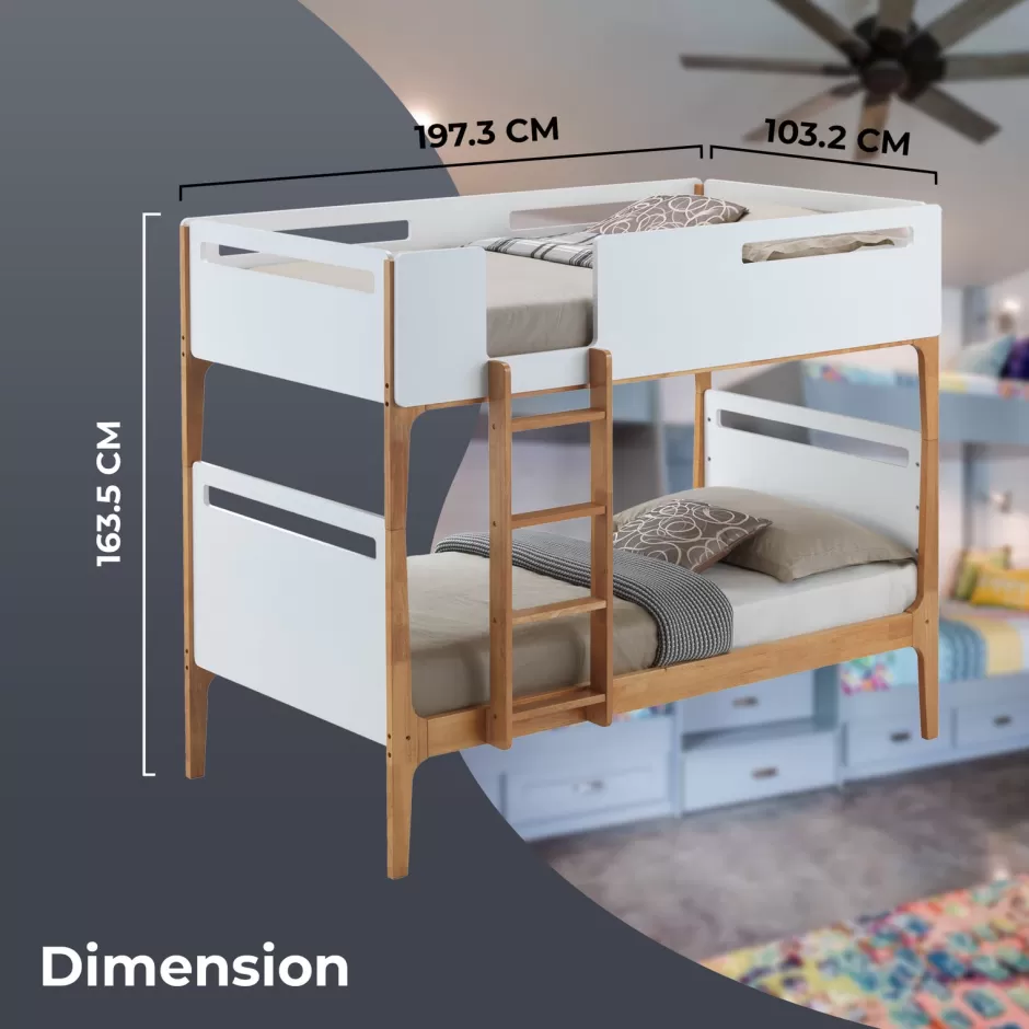 Cheap Baby Direct Baby Rose Single Bunk Bed Frame Solid Rubber Timber Wood Loft Furniture - White