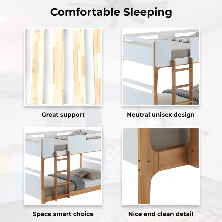 Cheap Baby Direct Baby Rose Single Bunk Bed Frame Solid Rubber Timber Wood Loft Furniture - White