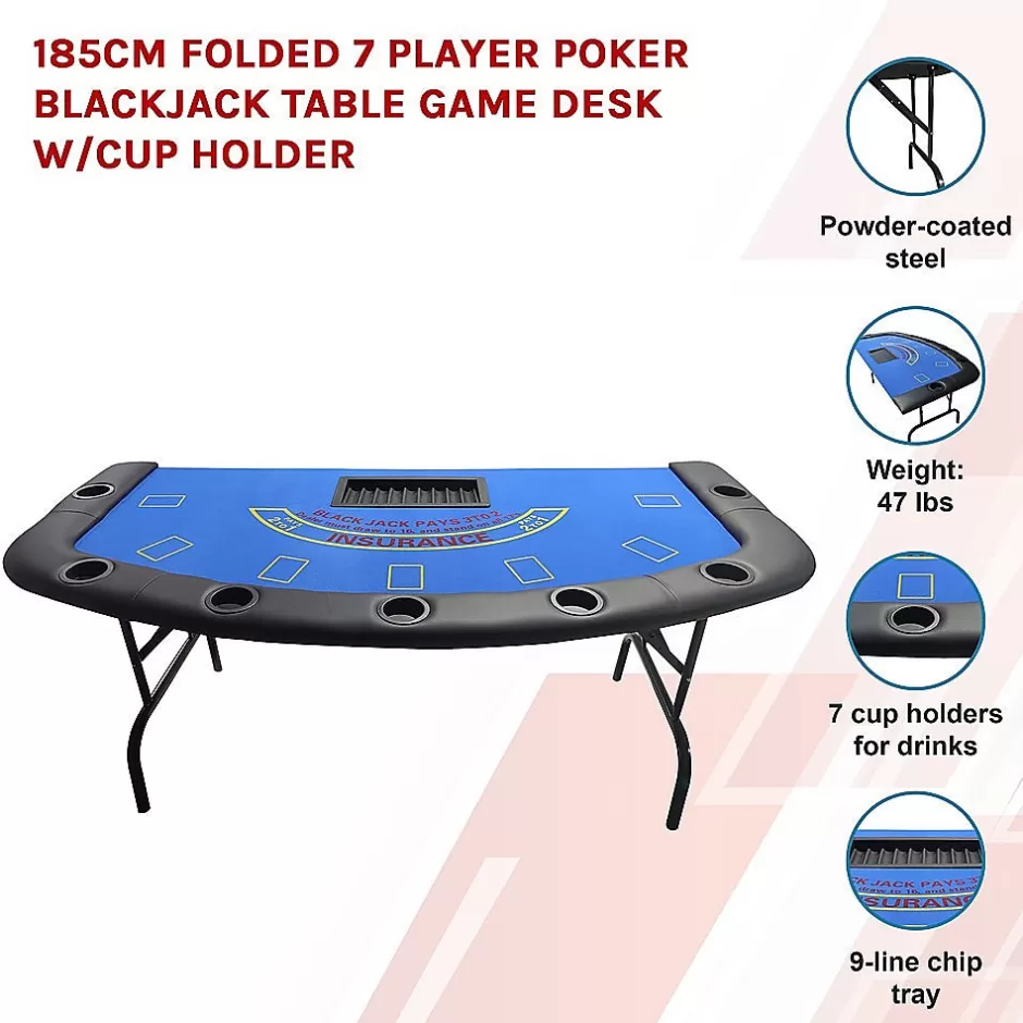 Cheap Baby Direct 185cm Folded 7 Player Poker Blackjack Table Game Desk W/Cup Holder