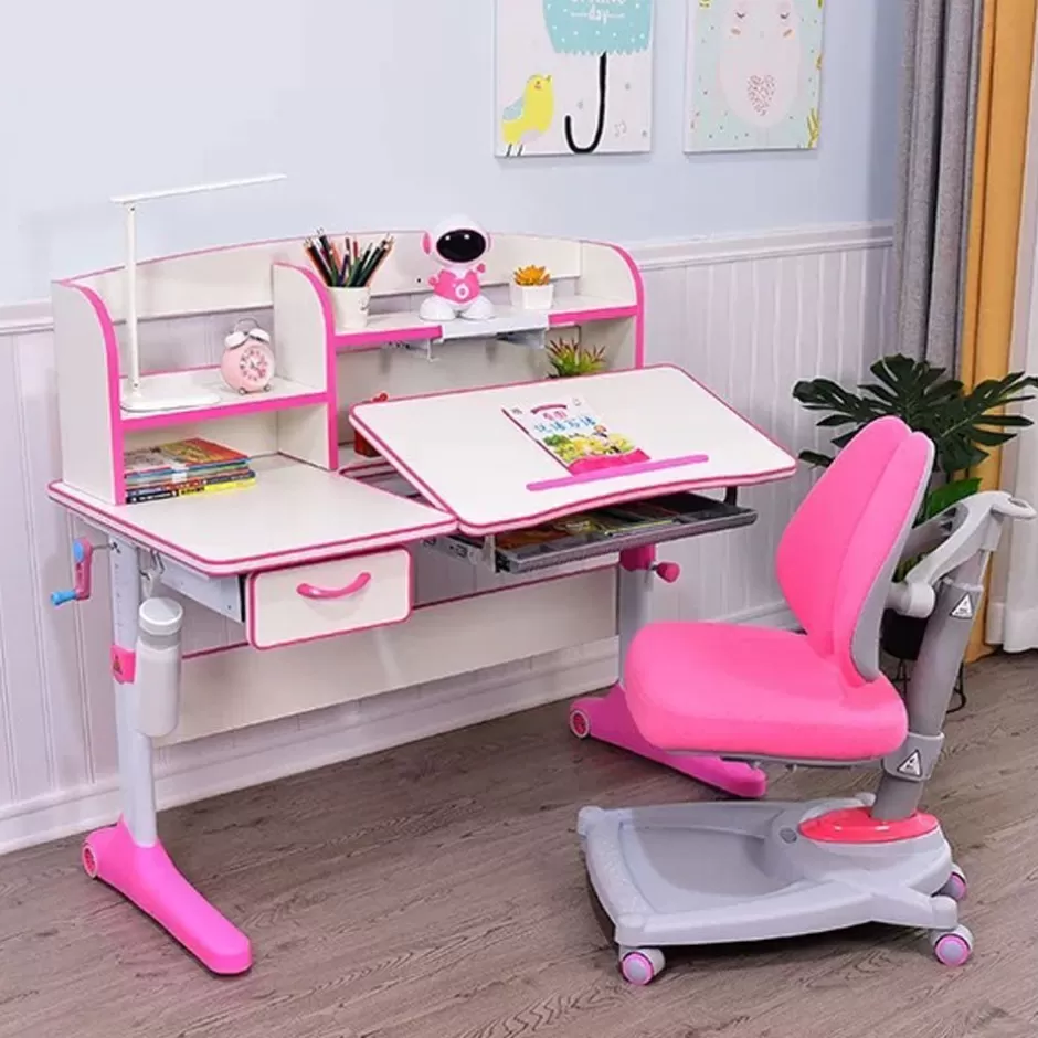 Hot Baby Direct 120cm Height Adjustable Children Kids Ergonomic Study Desk Pink AU