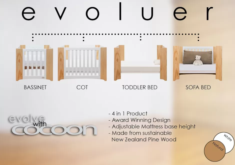 Sale Baby Direct Cocoon Evoluer 4 in 1 Cot & Dresser Package (Mattress & Change Mat Included)