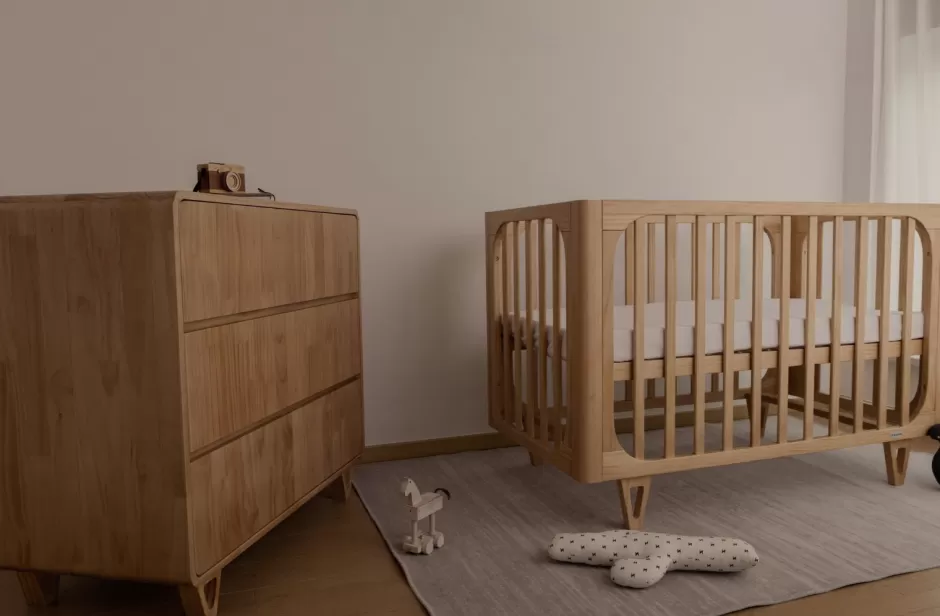 New Baby Direct COCOON Vibe Cot Sandstone including an Australian made mattress.