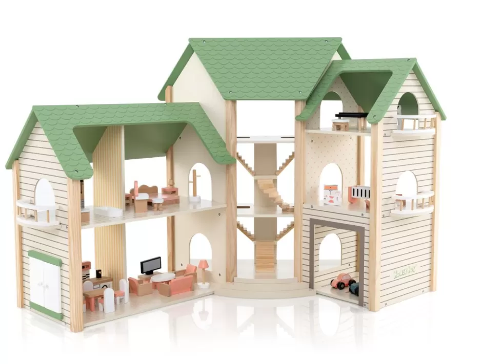 Cheap Baby Direct Corner Wooden DIY Dollhouse Playset with 34-Piece Furniture & Accessories