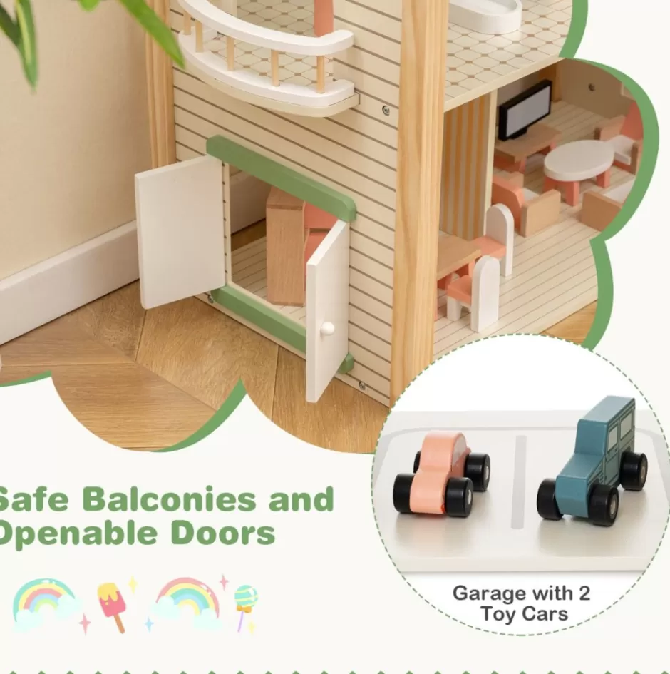 Cheap Baby Direct Corner Wooden DIY Dollhouse Playset with 34-Piece Furniture & Accessories