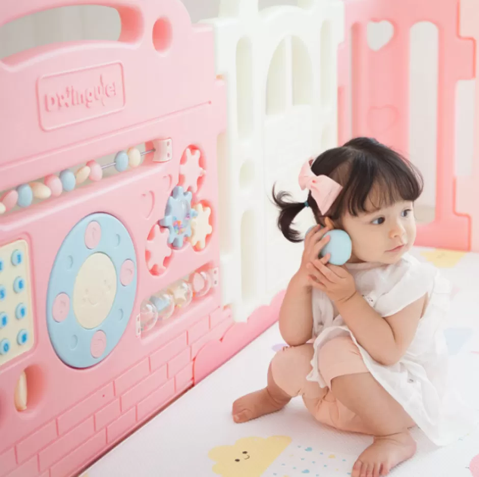 Clearance Baby Direct Dwinguler Castle Playpen for Baby - Baby Pink (EX Display)
