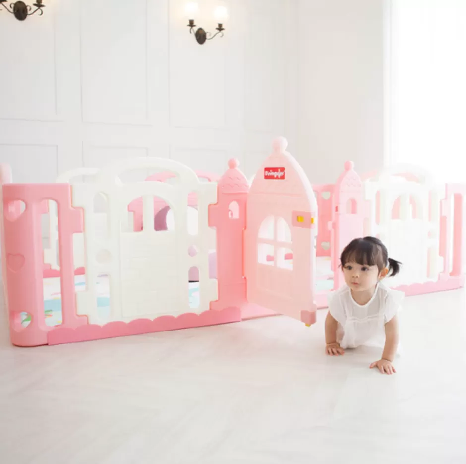 Clearance Baby Direct Dwinguler Castle Playpen for Baby - Baby Pink (EX Display)