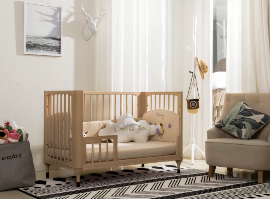Outlet Baby Direct Ellaboora Baby Cot 4 in 1 Premium Beach Wood With Mattress