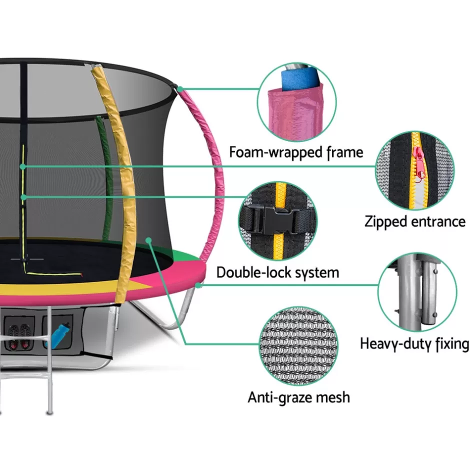 Flash Sale Baby Direct Everfit 8FT Trampoline Round Trampolines Kids Present Gift Enclosure Safety Net Pad Outdoor Multi-coloured