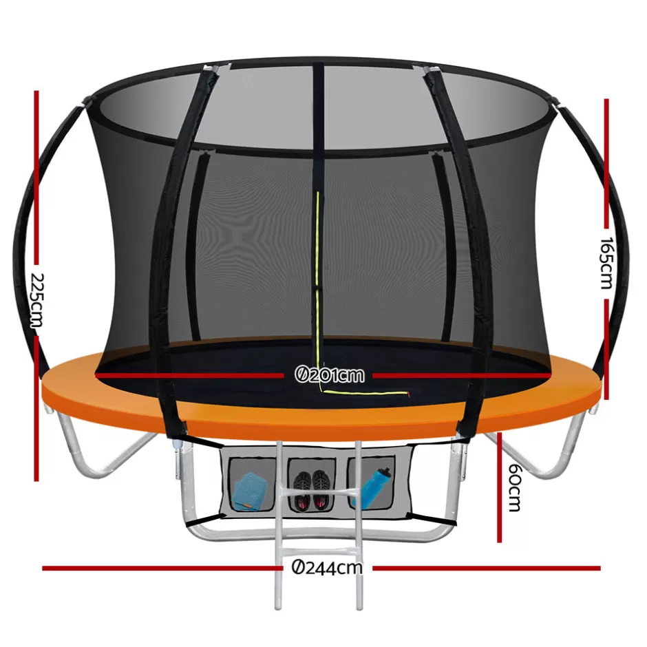Clearance Baby Direct Everfit 8FT Trampoline Round Trampolines Kids Present Gift Enclosure Safety Net Pad Outdoor Orange