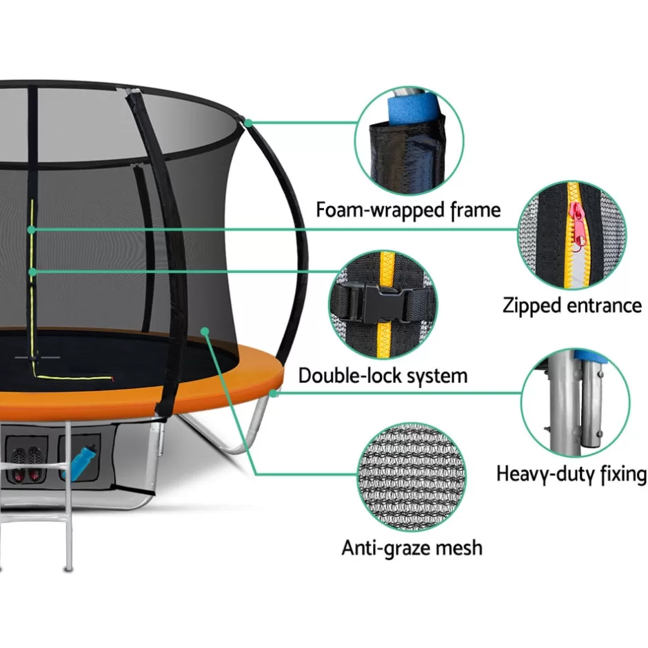 Clearance Baby Direct Everfit 8FT Trampoline Round Trampolines Kids Present Gift Enclosure Safety Net Pad Outdoor Orange