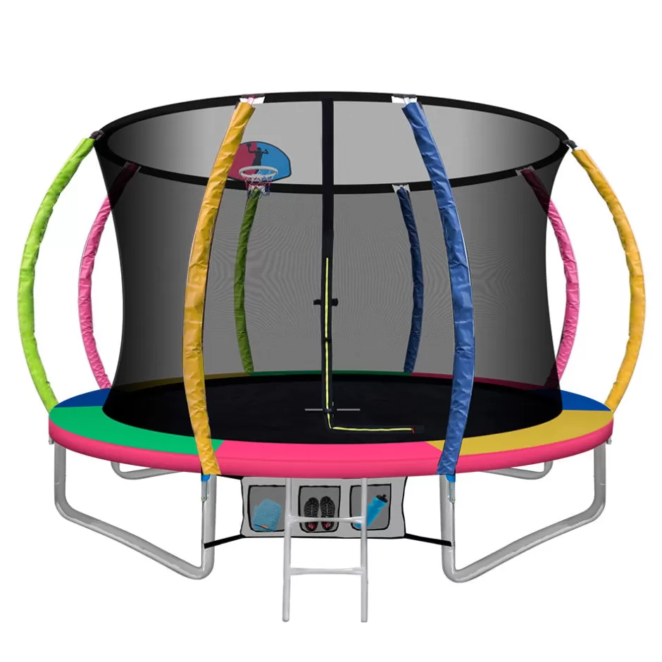 Online Baby Direct Everfit 10FT Trampoline Round Trampolines With Basketball Hoop Kids Present Gift Enclosure Safety Net Pad Outdoor Multi-coloured