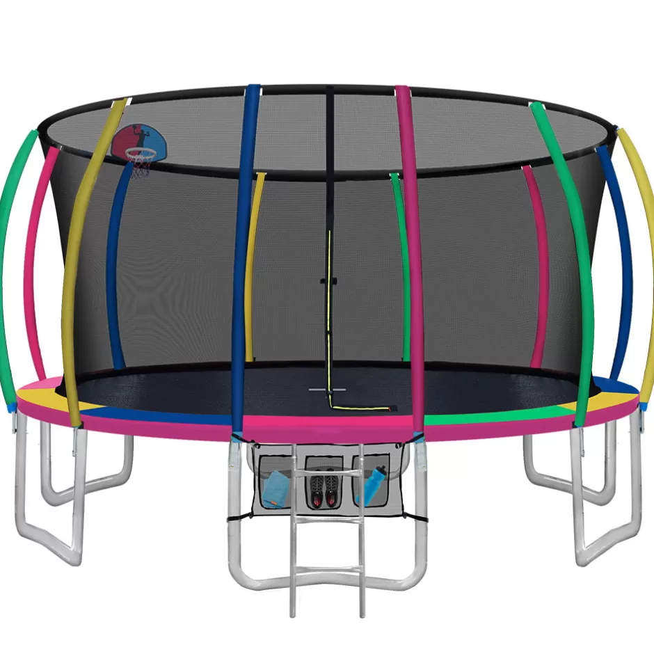 Fashion Baby Direct Everfit 16FT Trampoline Round Trampolines With Basketball Hoop Kids Present Gift Enclosure Safety Net Pad Outdoor Multi-coloured