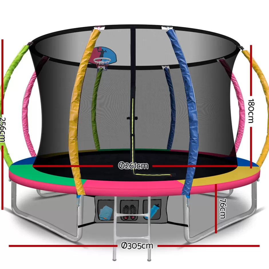 Online Baby Direct Everfit 10FT Trampoline Round Trampolines With Basketball Hoop Kids Present Gift Enclosure Safety Net Pad Outdoor Multi-coloured