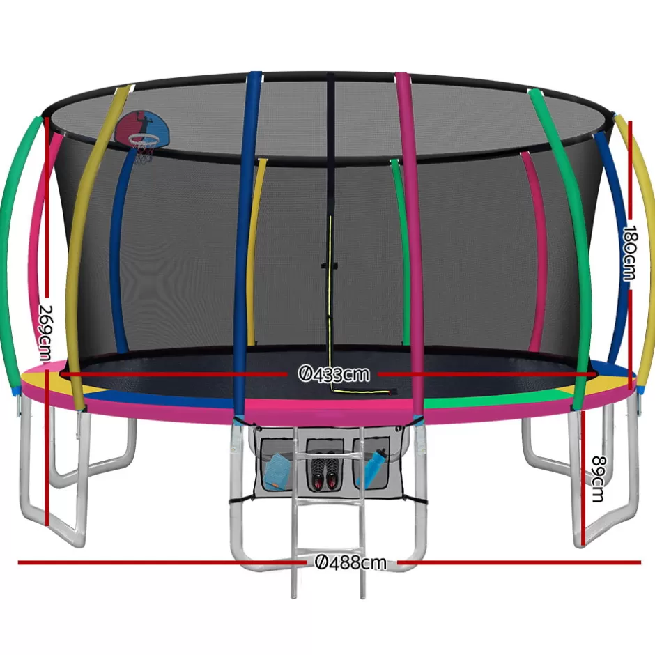 Fashion Baby Direct Everfit 16FT Trampoline Round Trampolines With Basketball Hoop Kids Present Gift Enclosure Safety Net Pad Outdoor Multi-coloured