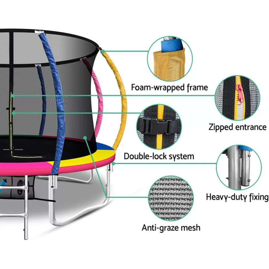 Best Baby Direct Everfit 12FT Trampoline Round Trampolines With Basketball Hoop Kids Present Gift Enclosure Safety Net Pad Outdoor Multi-coloured