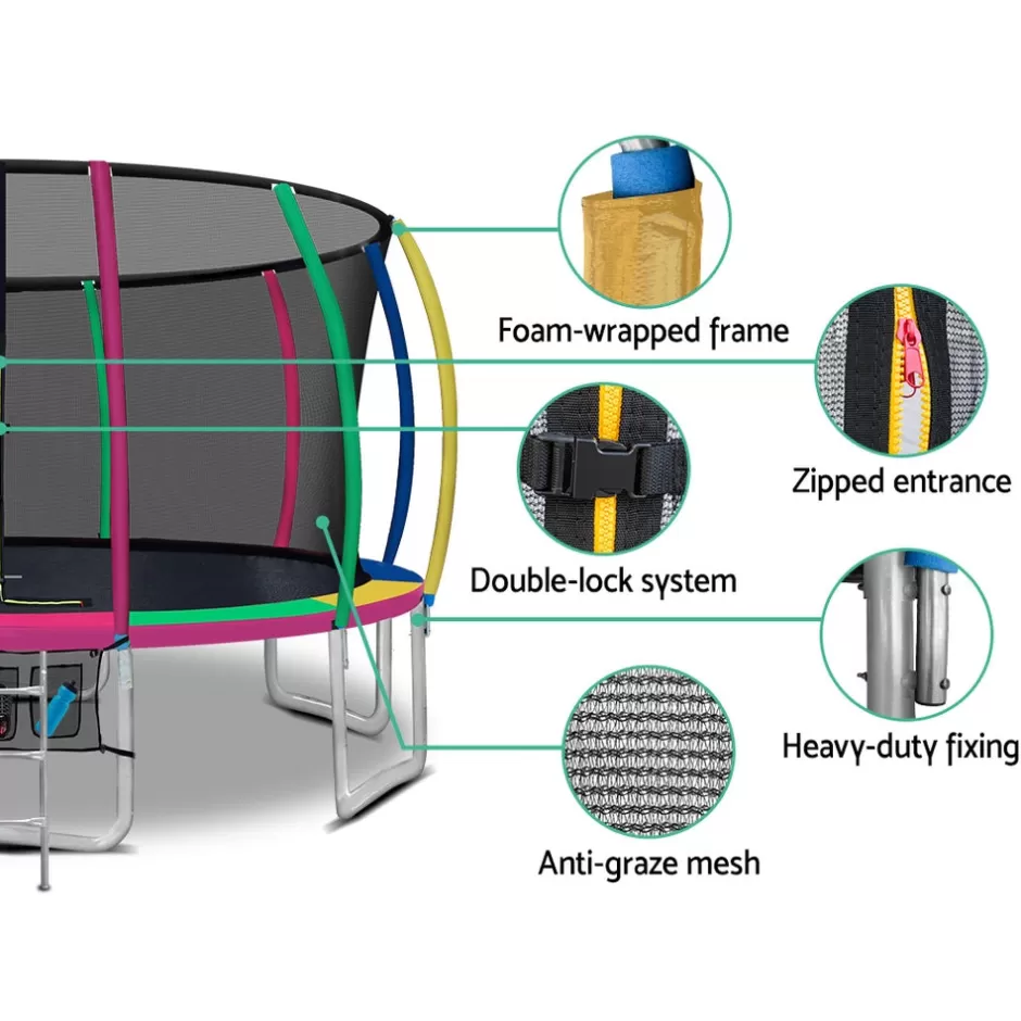 Fashion Baby Direct Everfit 16FT Trampoline Round Trampolines With Basketball Hoop Kids Present Gift Enclosure Safety Net Pad Outdoor Multi-coloured