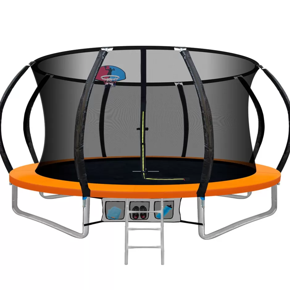 Flash Sale Baby Direct Everfit 12FT Trampoline Round Trampolines With Basketball Hoop Kids Present Gift Enclosure Safety Net Pad Outdoor Orange