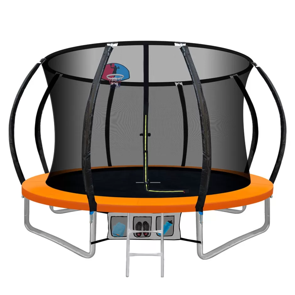 New Baby Direct Everfit 10FT Trampoline Round Trampolines With Basketball Hoop Kids Present Gift Enclosure Safety Net Pad Outdoor Orange