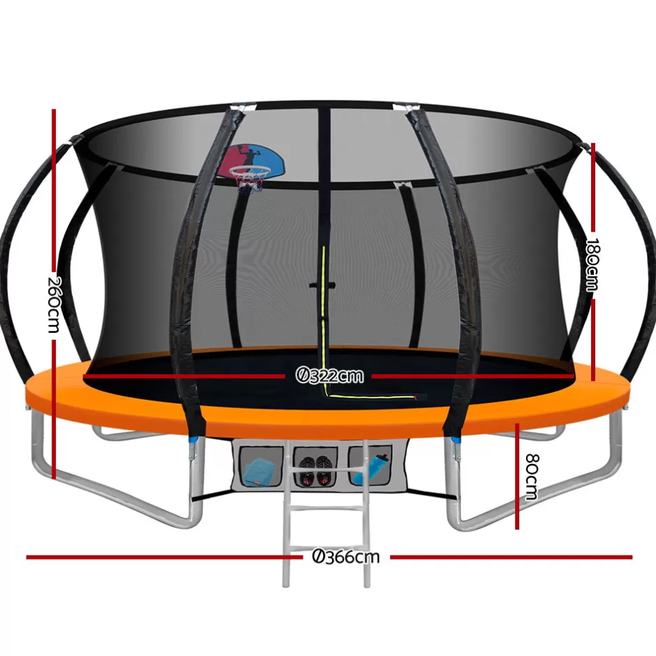Flash Sale Baby Direct Everfit 12FT Trampoline Round Trampolines With Basketball Hoop Kids Present Gift Enclosure Safety Net Pad Outdoor Orange