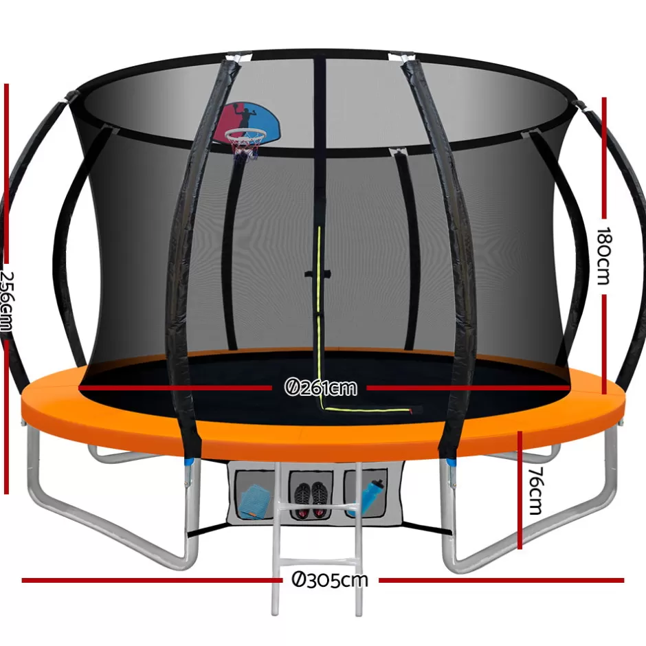 New Baby Direct Everfit 10FT Trampoline Round Trampolines With Basketball Hoop Kids Present Gift Enclosure Safety Net Pad Outdoor Orange