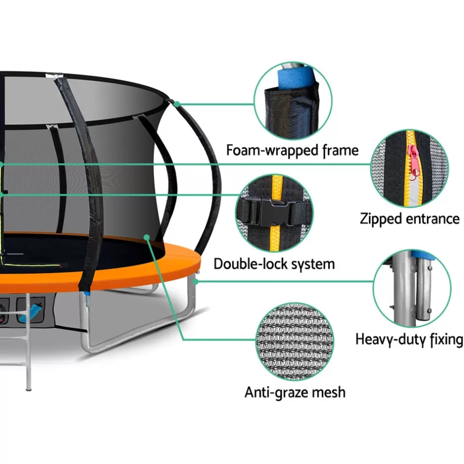 Flash Sale Baby Direct Everfit 12FT Trampoline Round Trampolines With Basketball Hoop Kids Present Gift Enclosure Safety Net Pad Outdoor Orange