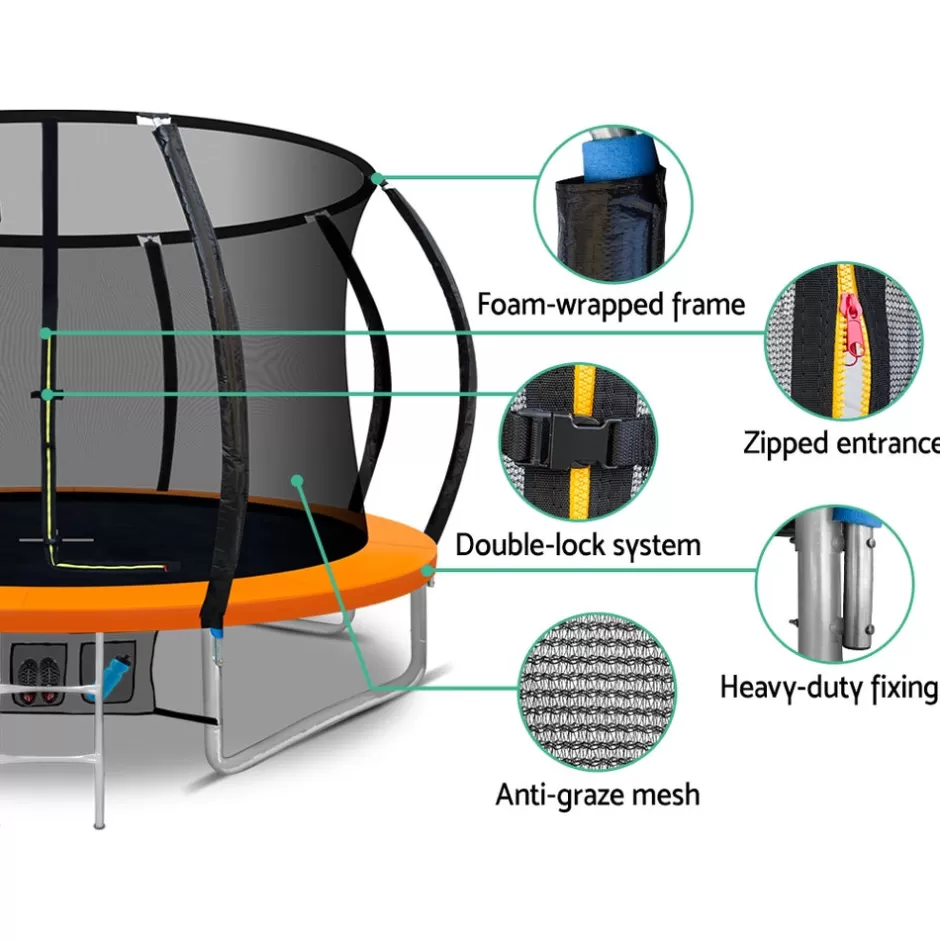 New Baby Direct Everfit 10FT Trampoline Round Trampolines With Basketball Hoop Kids Present Gift Enclosure Safety Net Pad Outdoor Orange