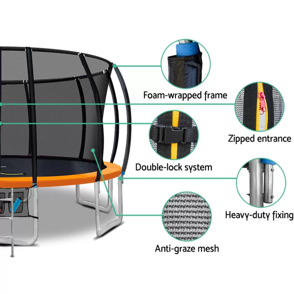 Fashion Baby Direct Everfit 16FT Trampoline Round Trampolines With Basketball Hoop Kids Present Gift Enclosure Safety Net Pad Outdoor Orange