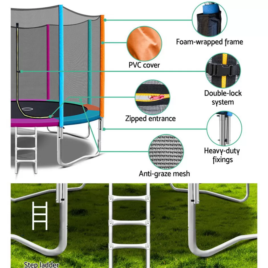 Best Baby Direct 12FT Trampoline Round Trampolines Kids Safety Net Enclosure Pad Outdoor Gift Multi-coloured
