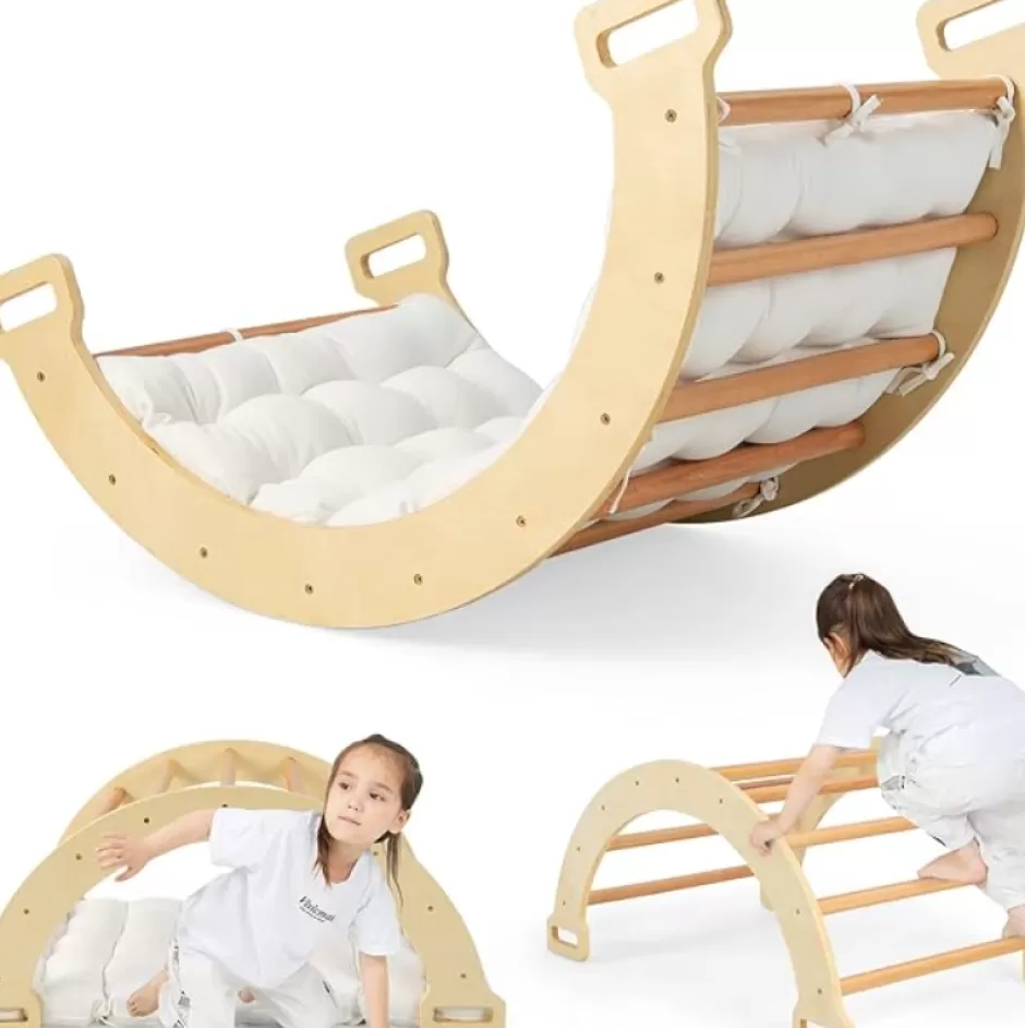 New Baby Direct 3-in-1 Double-Sided Wooden Arch Rocker with Plush Cushion for Children