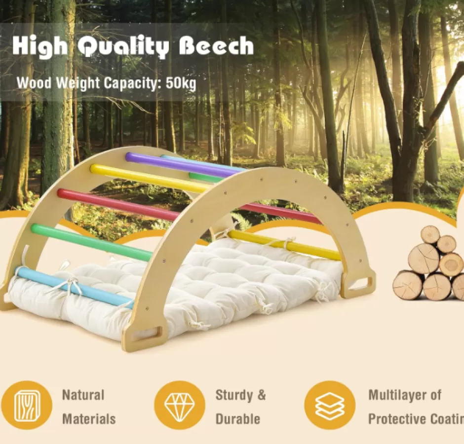 New Baby Direct 3-in-1 Double-Sided Wooden Arch Rocker with Plush Cushion for Children