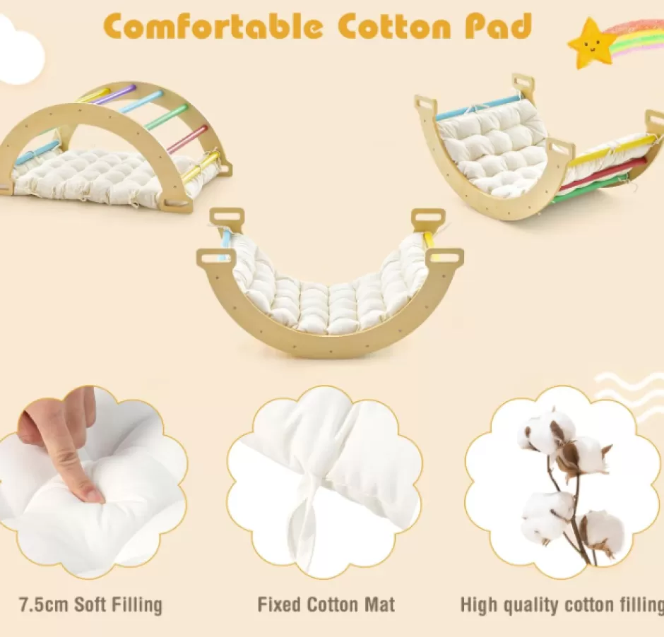 New Baby Direct 3-in-1 Double-Sided Wooden Arch Rocker with Plush Cushion for Children