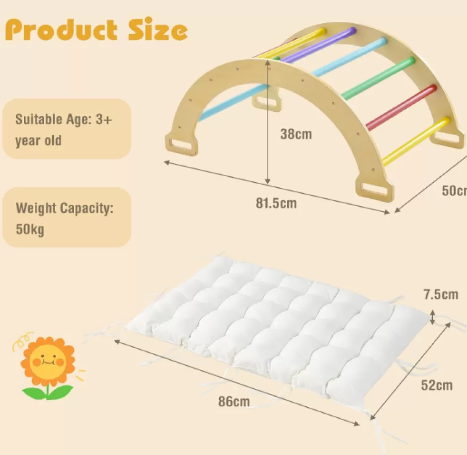 New Baby Direct 3-in-1 Double-Sided Wooden Arch Rocker with Plush Cushion for Children