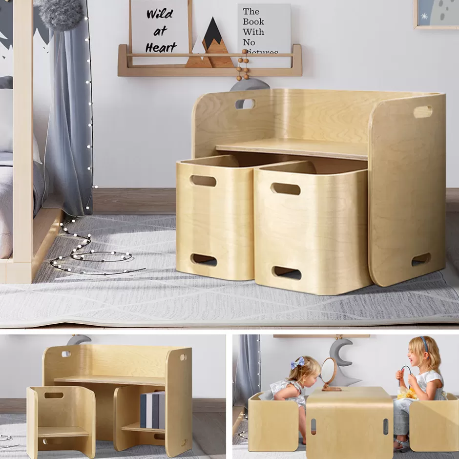 Cheap Baby Direct Keezi 3 PC Nordic Kids Table Chair Set Beige Desk Activity Compact Children