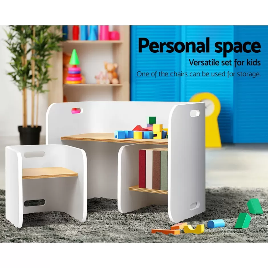 Discount Baby Direct Keezi 3 PC Nordic Kids Table Chair Set White Desk Activity Compact Children