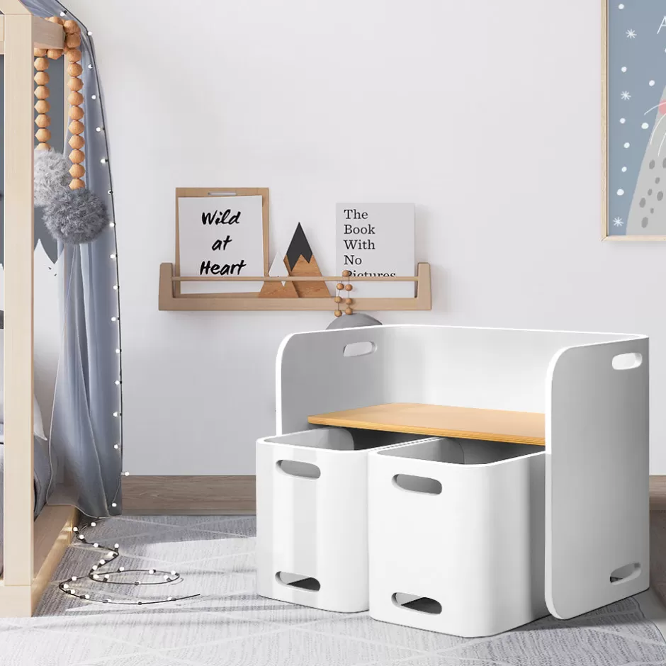Discount Baby Direct Keezi 3 PC Nordic Kids Table Chair Set White Desk Activity Compact Children