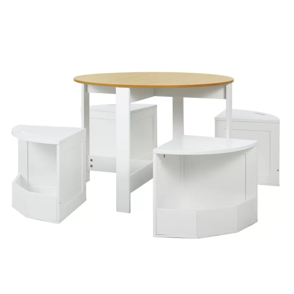 Cheap Baby Direct Keezi 5 PCS Kids Table and Chairs Set Storage Chair Wooden Play Study Desk Sets