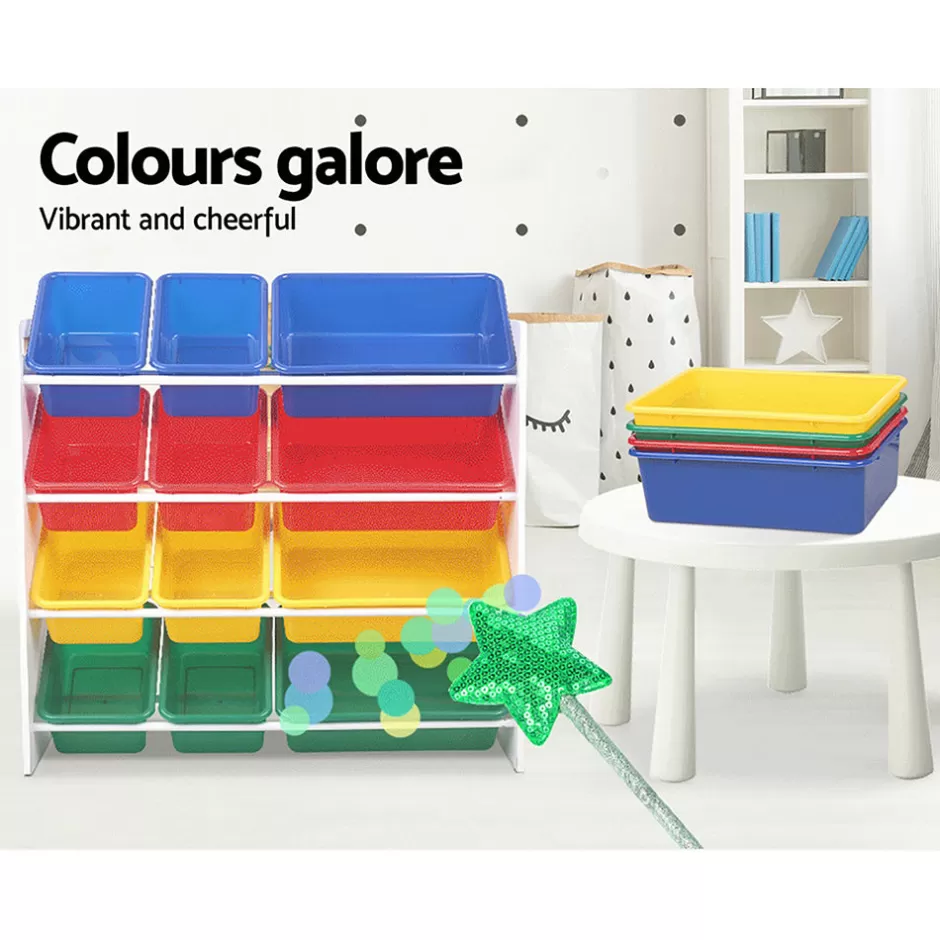 Online Baby Direct Keezi 12 Plastic Bins Kids Toy Organiser Box Bookshelf Storage Children Rack