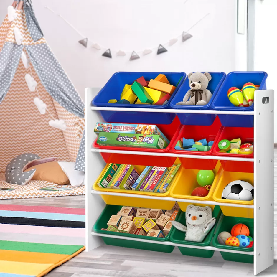 Online Baby Direct Keezi 12 Plastic Bins Kids Toy Organiser Box Bookshelf Storage Children Rack